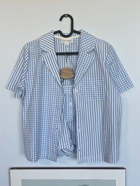 NWT WILD INDIGO TOP AND SHORTS MATCHING PJ SET IN BLUE AND WHITE STRIPES SIZE S